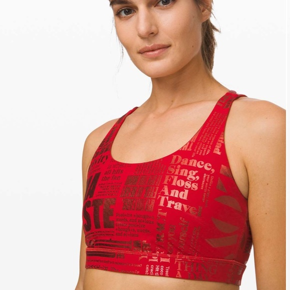 lululemon athletica Other - RARE Lululemon Energy Bra *Manifesto 20YR Manifesto Foil Dark Red